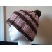 Hand knitted bulky & warm striped beanie hat with pom pom  pink/brown  eb-62511457